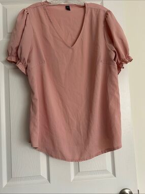 SHEIN Dusty Rose V-Neck Puff Sleeve Blouse